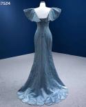 Serene Hill Blue Mermaid Elegant V Neck Luxury Beaded Evening Dresses Gowns For Women Party 2022 High End Custom Made Hm