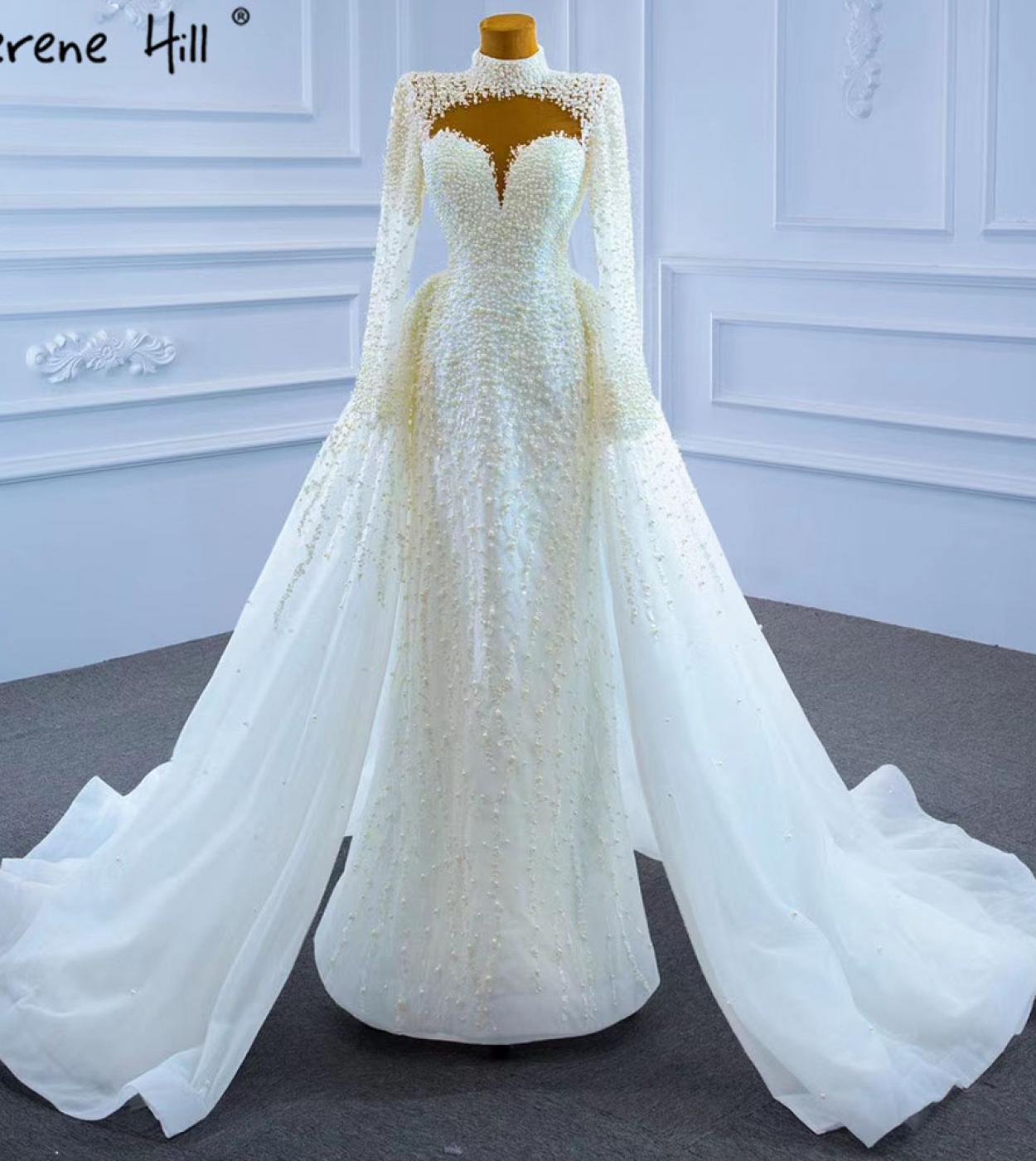 Serene Hill Muslim White Overskirt Wedding Dresses  Beaded Elegant Mermaid Luxury Bride Gowns Hm67261 Custom Made  Weddi