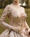 Dubai Luxury Gold Oneck Sequins Bridal Dresses  Long Sleeves Sparkle  Wedding Gowns Serene Hill Hm67017 Custom Made  Wed