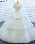 White Highend Pearls Diamond  Wedding Dresses  Off Shoulder Tiered Bride Gowns Hm67166 Custom Made  Wedding Dresses