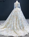Dubai Luxury White Gold Highend Wedding Dresses  Long Sleeve Beading Flowers Bride Gowns Hm67169 Custom Made  Wedding Dr