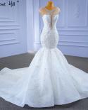 Serene Hill White Luxury Elegant Mermaid Wedding Dresses  Beaded Diamond Cap Sleeves Bride Gowns Hm67296 Custom Made  We