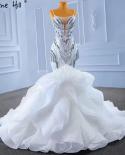 Serene Hill White Ruffles Beaded Luxury Wedding Dresses Gowns 2022 Spaghetti Straps Mermaid Elegant Bridal Dress Hm67386