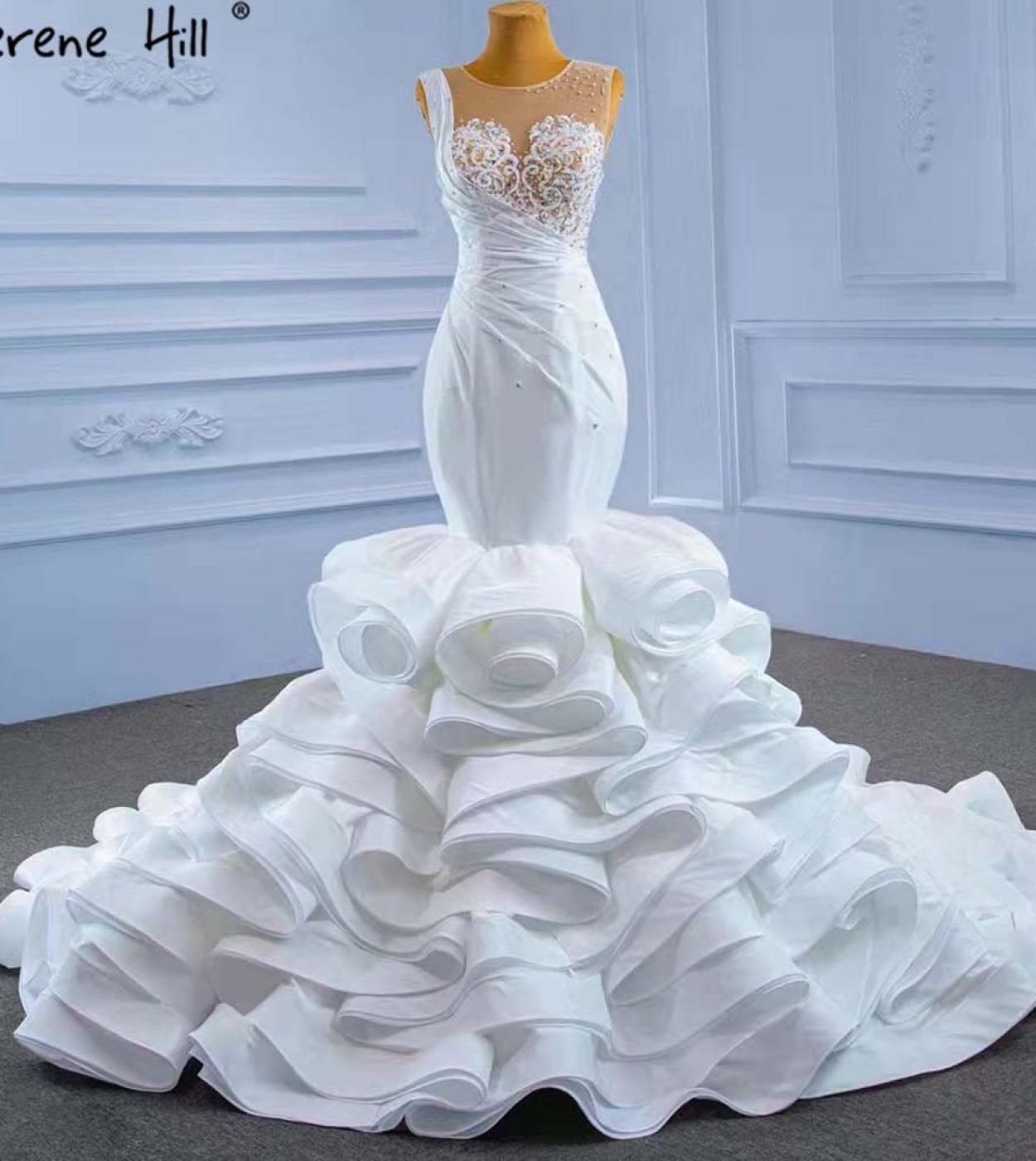 Serene Hill White Ruffles Beaded Wedding Dresses 2023 Sleeveless Luxury High End Bride Gowns Hm67413 Custom Madewedding 