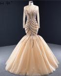 Gold Dubai Luxury Mermaid Design Wedding Dresses Long Sleeves Sequins Beading Bride Gowns  Serene Hill Hm66946 Custom Ma