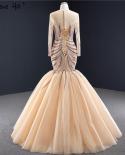 Gold Dubai Luxury Mermaid Design Wedding Dresses Long Sleeves Sequins Beading Bride Gowns  Serene Hill Hm66946 Custom Ma