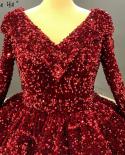 Wine Red Sequined Luxury Dubai Wedding Dresses  Long Sleeves Vneck Sparkle Bridal Gowns Ha2348 Custom Made  Wedding Dres