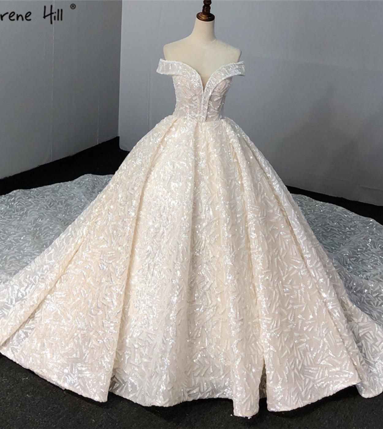 Ivory Luxury Vintage Sleeveless  Wedding Dresses  Sequined Sparkle Off Shoulder Bride Gown Ha2317 Custom Made  Wedding D