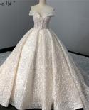 Ivory Luxury Vintage Sleeveless  Wedding Dresses  Sequined Sparkle Off Shoulder Bride Gown Ha2317 Custom Made  Wedding D