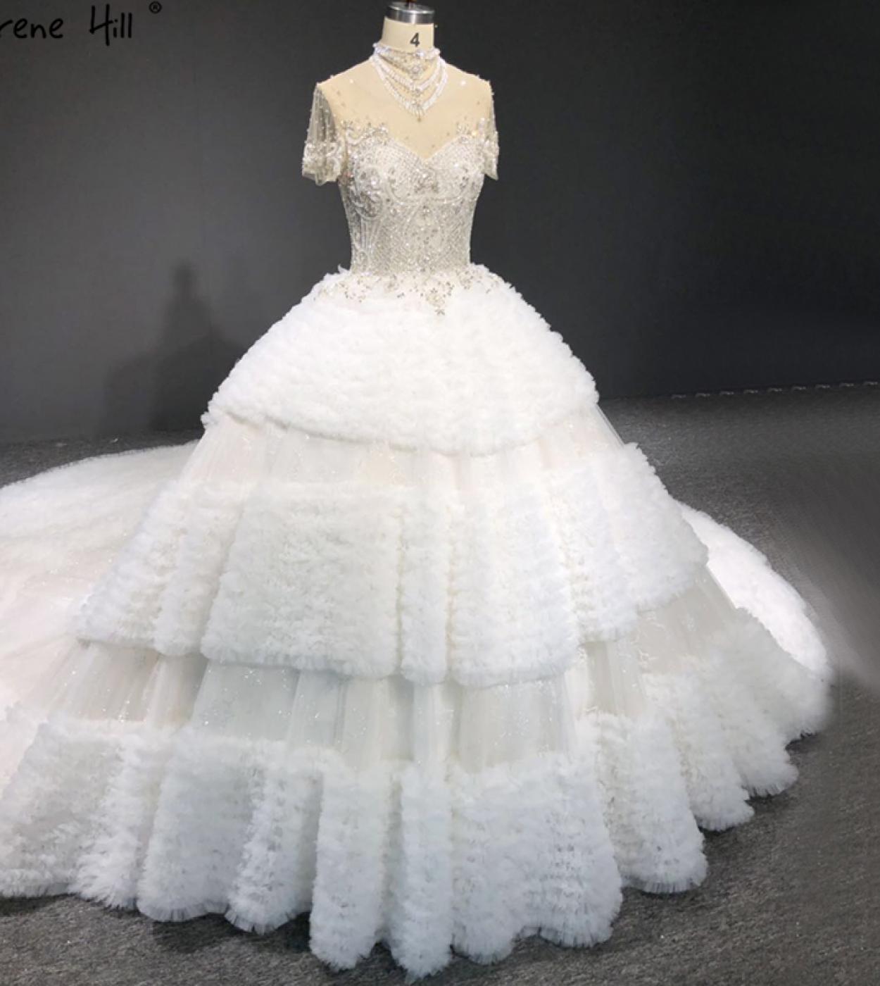 Dubai Ivory Highend Luxury  Wedding Dresses  Diamond Beading Short Sleeves Bridal Gowns Ha2427 Custom Made  Wedding Dres
