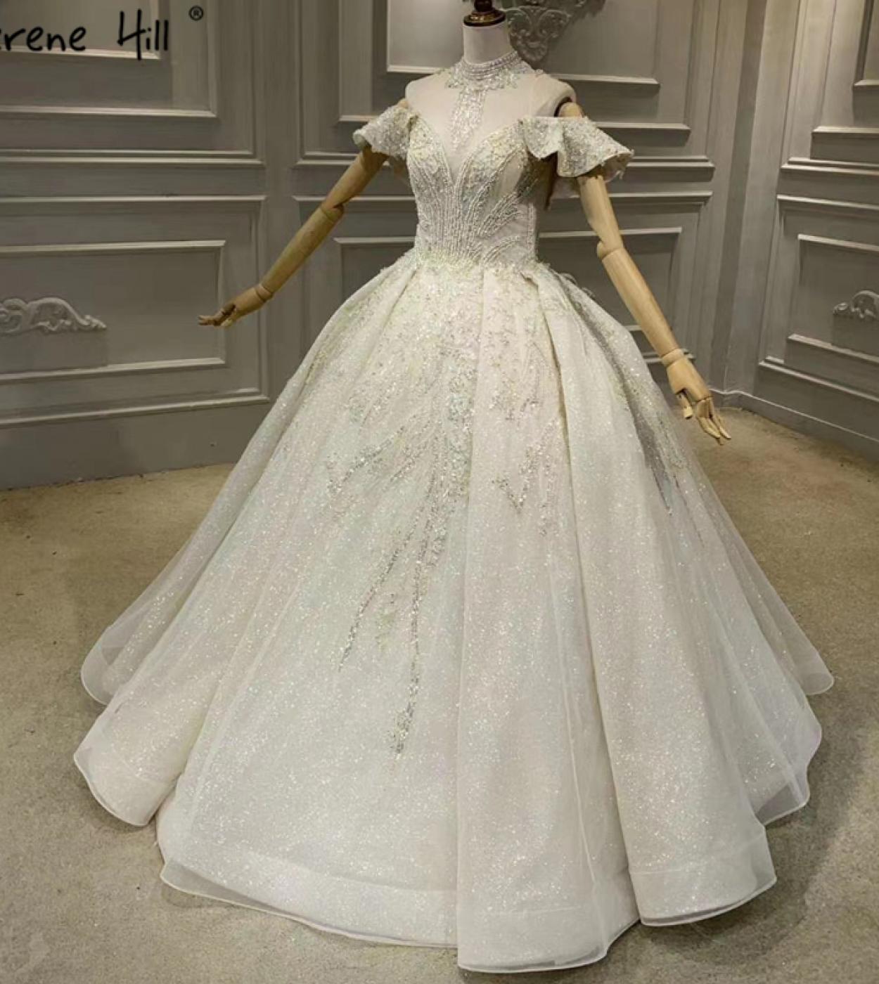 Dubai Ivory High Collar Zipper Wedding Dresses 2023 Sparkle Beading Sleeveless Luxury Bridal Gowns Ha2411 Custom Madewed