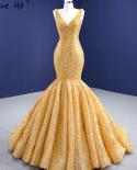 Serene Hill Gold Mermaid Lace Up Evening Dresses Gowns  Beaded Elegant Luxury For Women Party Hm67290  Evening Dresses