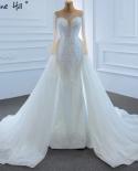 White Mermaid Highend Luxury Wedding Dresses  Dubai Pearls Beading Long Sleeves Bridal Gown Hm67182 Custom Made  Wedding