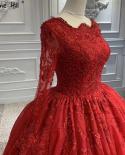 Dubai vermelho mangas compridas vestidos de noiva de luxo com borla miçangas highend vestido de noiva com zíper Serene Hill Ha23