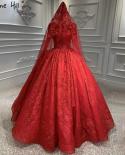 Dubai vermelho mangas compridas vestidos de noiva de luxo com borla miçangas highend vestido de noiva com zíper Serene Hill Ha23