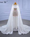 Serene Hill White Highend Luxury Evening Dresses Gowns  Beaded Feather Cape Sleeve For Women Party Hm67305  Evening Dres