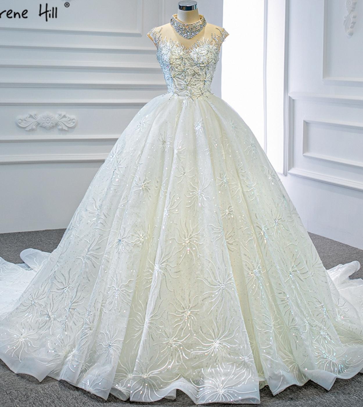 White Sleeveless Luxury Highend  Wedding Dresses  Diamond Sequins High Neck Bridal Gowns Hm67118 Custom Made  Wedding Dr