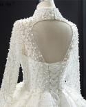 Vestidos de noiva de luxo marfim gola alta 2023 mangas compridas miçangas pérolas vestidos de noiva Hm67129 feito sob encomenda 