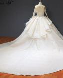 Dubai Ivory High Collar  Wedding Dresses 2022 Long Sleeve Beading Diamond Luxury Bridal Gowns Ha2395 Custom Made  Weddin