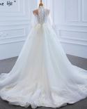 Vestido de Noiva de Luxo Sereia Branco Destacável Dubai Beading Renda Mangas Compridas Vestido de Noiva Hm67180 Custom Made Wedd