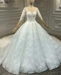 White Luxury Vintage Oneck Zipper Wedding Dresses  Long Sleeves Beading Handmade Flowers Bride Gowns Ha2314 Custom Made 