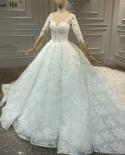 White Luxury Vintage Oneck Zipper Wedding Dresses  Long Sleeves Beading Handmade Flowers Bride Gowns Ha2314 Custom Made 