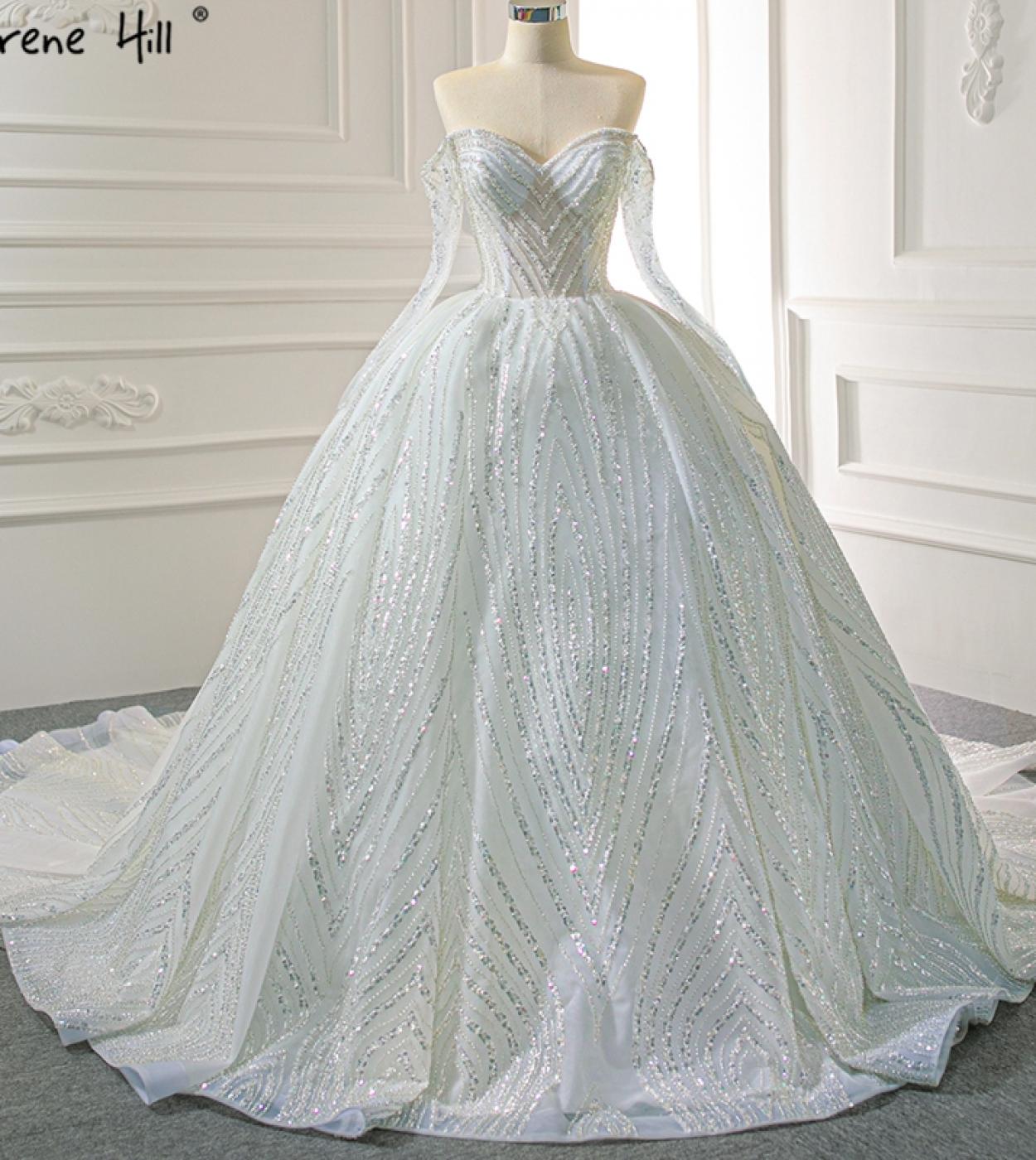 White Luxury Off Shoulder  Design Wedding Dresses 2023 Beading Sequins Long Sleeves Bridal Gowns Hm67131 Custom Madewedd