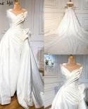 Serene Hill Ivory Detachable Train Mermaid Wedding Gowns  Satin Caps Sleeves Bridal Dresses Ha2460 Custom Made  Wedding 