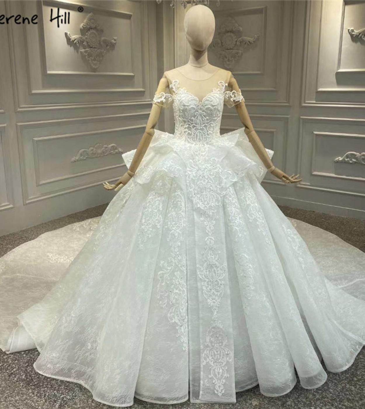 Highend Luxury Vintage Ivory Oneck Wedding Dresses  Short Sleeves Beading Sequins Bride Gowns Ha2330 Custom Made  Weddin