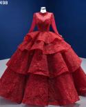 Serene Hill Red Mangas Compridas Renda De Luxo Frisada Renda Vestido de Baile Vestidos de Noiva Vestido de Noiva 2022 High End C