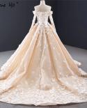 Champagne Long Sleeves Handmade Butterfly Wedding Dresses 0 Off Shoulder  Bridal Gowns Hm67072 Custom Made  Wedding Dres