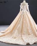Champagne Long Sleeves Handmade Butterfly Wedding Dresses 0 Off Shoulder  Bridal Gowns Hm67072 Custom Made  Wedding Dres