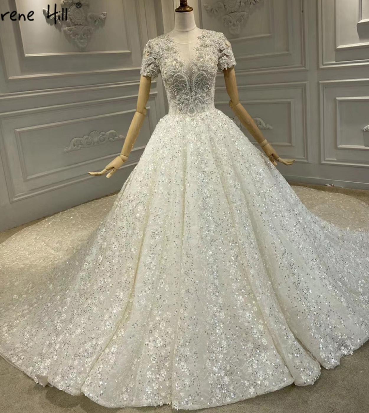 Dubai Ivory Short Sleeves  Wedding Dresses  Bling Beading Diamond Luxury Bridal Gowns Ha2408 Custom Made  Wedding Dresse