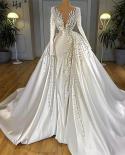 Serene Hill Muslim White Mermaid Satin Wedding Dresses  Beading Pearls Elegant Bride Gowns Hm67215 Custom Made  Wedding 