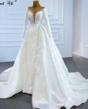 Serene Hill Muslim White Mermaid Satin Wedding Dresses  Beading Pearls Elegant Bride Gowns Hm67215 Custom Made  Wedding 