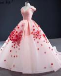 Serene Hill Pink Sweetheart Satin Wedding Dresses  Handmade Flowers Lace Up  Bridal Gown Hm66752  Wedding Dresses