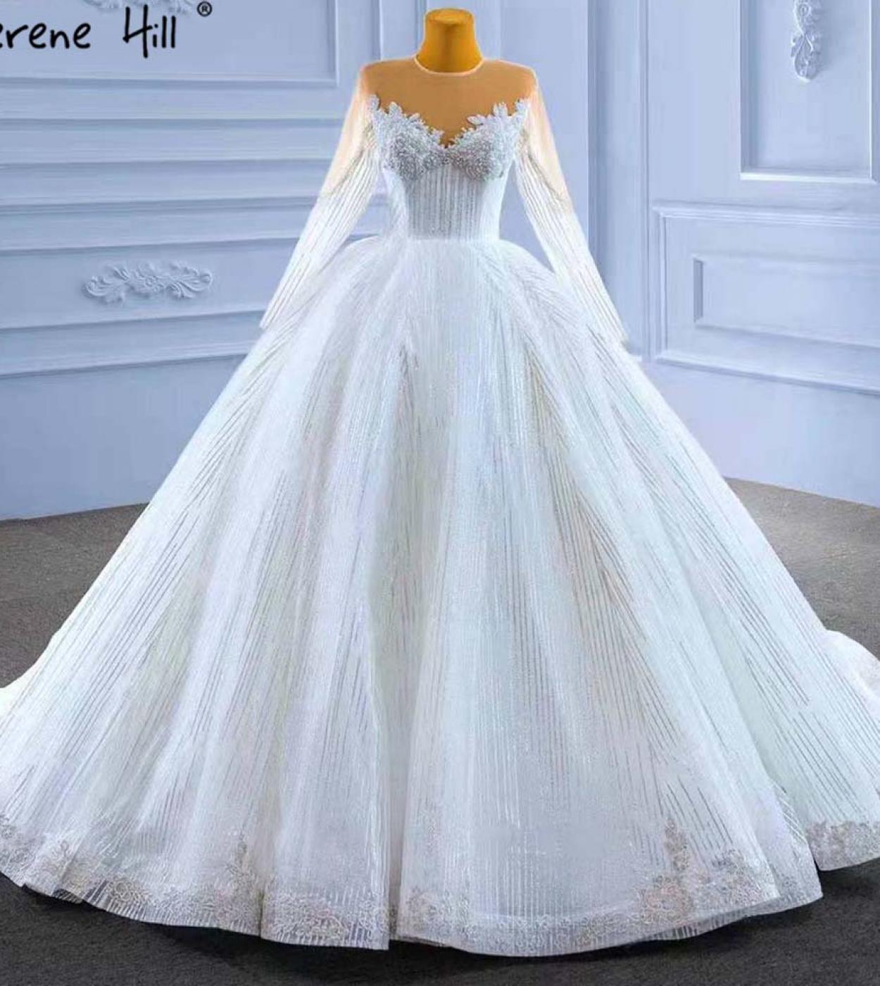 Serene Hill Muslim White Luxury Wedding Dresses 2022 Beaded Lace Up Highend Bride Gowns Hm67388 Custom Made  Wedding Dre