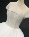 Ivory High Collar Sparkle  Wedding Dresses 2023 Short Sleeve Beading Sequins Simple Bridal Gowns Ha2333 Custom Madeweddi