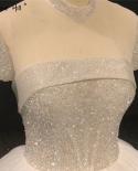Ivory High Collar Sparkle  Wedding Dresses 2023 Short Sleeve Beading Sequins Simple Bridal Gowns Ha2333 Custom Madeweddi