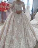 Dubai Ivory Long Sleeves Sparkle Wedding Dresses  Handmade Flowers Pearls Luxury Bridal Gowns Ha2382 Custom Made  Weddin