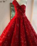 Red Luxury One Shoulder  Wedding Dresses  Sequined Highend Anklelength Bridal Gowns Ha2059 Custom Made  Wedding Dresses