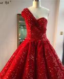 Red Luxury One Shoulder  Wedding Dresses  Sequined Highend Anklelength Bridal Gowns Ha2059 Custom Made  Wedding Dresses