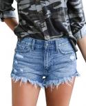 Pantalones cortos de mezclilla informales de verano para mujer, pantalones vaqueros cortos rasgados de cintura alta a la moda co