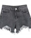 Summer Denim Shorts Women New Ins Black Grey  Shorts Women High Waist Jeans Broken Hole Hair Edge Wide Leg Pants