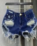 Shorts curtos femininos de cintura baixa 2022 verão jeans algodão borlas emenda buraco quebrado jeans skinny super curto feminin