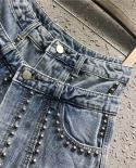 2022 Spring And Summer New Personality Fake Two Pieces Jeans Shorts Women Beaded High Waist Denim Short Skirt  Shorts