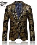 Plyesxale Gold Blazer For Men Luxury Brand Mens Embroidered Blazer Stage Costumes For Singers Slim Fit Wedding Prom Blaz