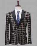 Leopard Houndstooth Pattern Fashion Jacquard Blazer For Men Slim Fit Mens Casual Blazer Jacket Bar Dj Banquet Prom Blaze