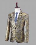Gold Floral Jacquard Blazer Men  Stylish Mens Wedding Blazers Luxury Stage Prom Party Costume Nightclub Blazer Male Q61