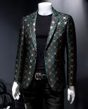 Green Silver Burgundy Blazers Casual Suit Jacket England Style Lattice Grid Blazer Masculino Slim Fit Party Wedding Tern